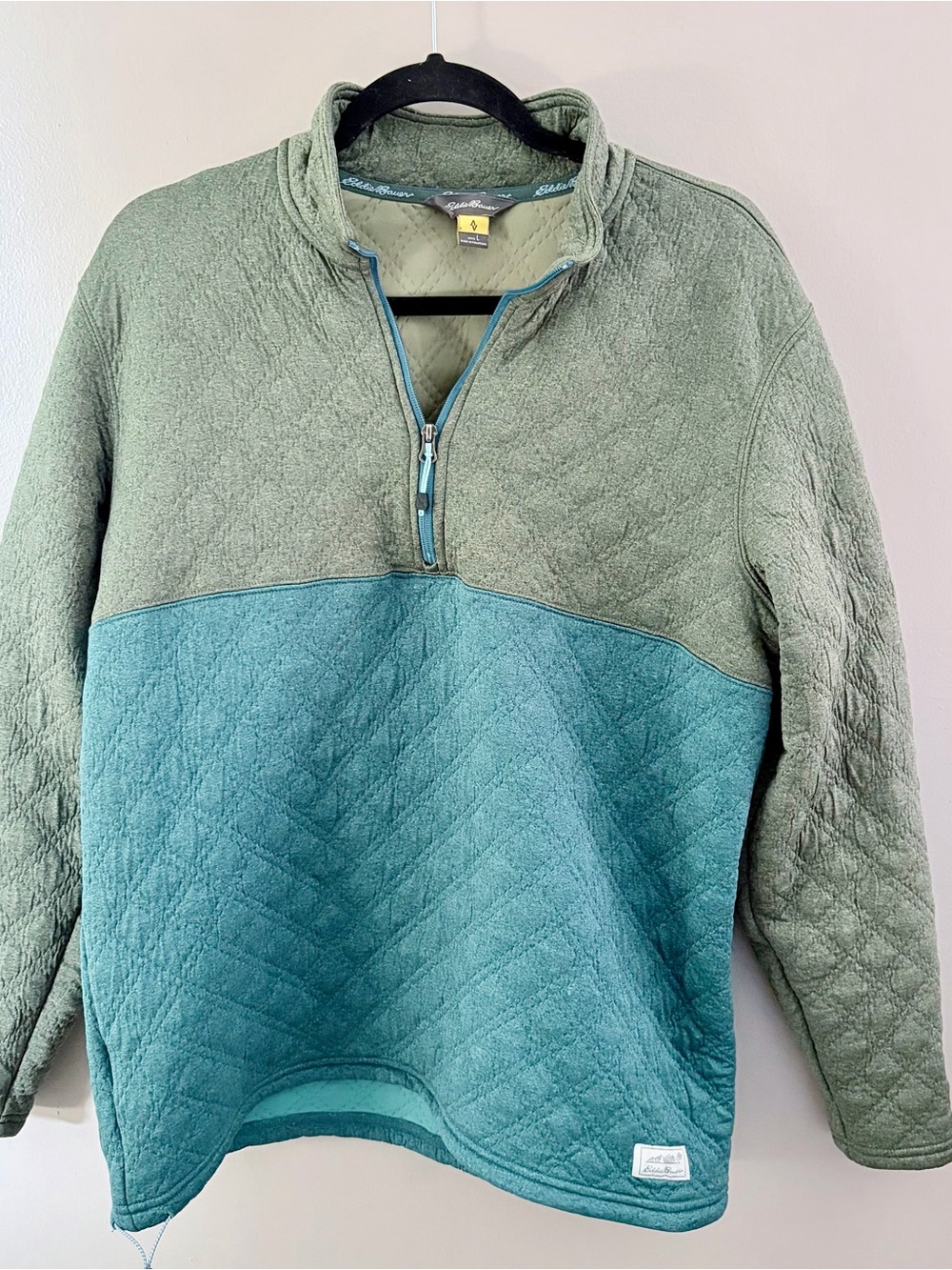 Eddie Bauer Expedition Quilted 1/2-Zip Sweatshirt Mens Large Green Blue Pullover